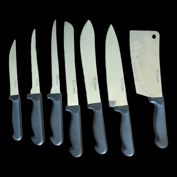 7 Top Chef Cutlery Kitchen Knives Black Handle Grip Stainless Steel Like NWOT - Picture 2 of 12
